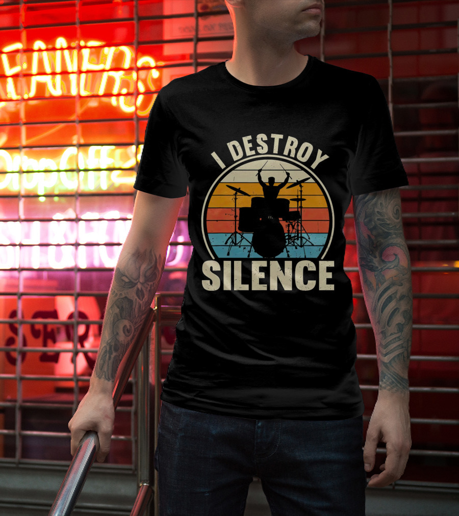 I Destroy Silence Drummer Vintage Sunset T-Shirt