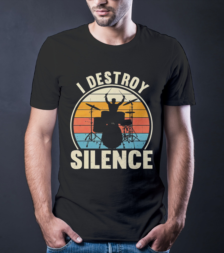 I Destroy Silence Drummer Vintage Sunset T-Shirt