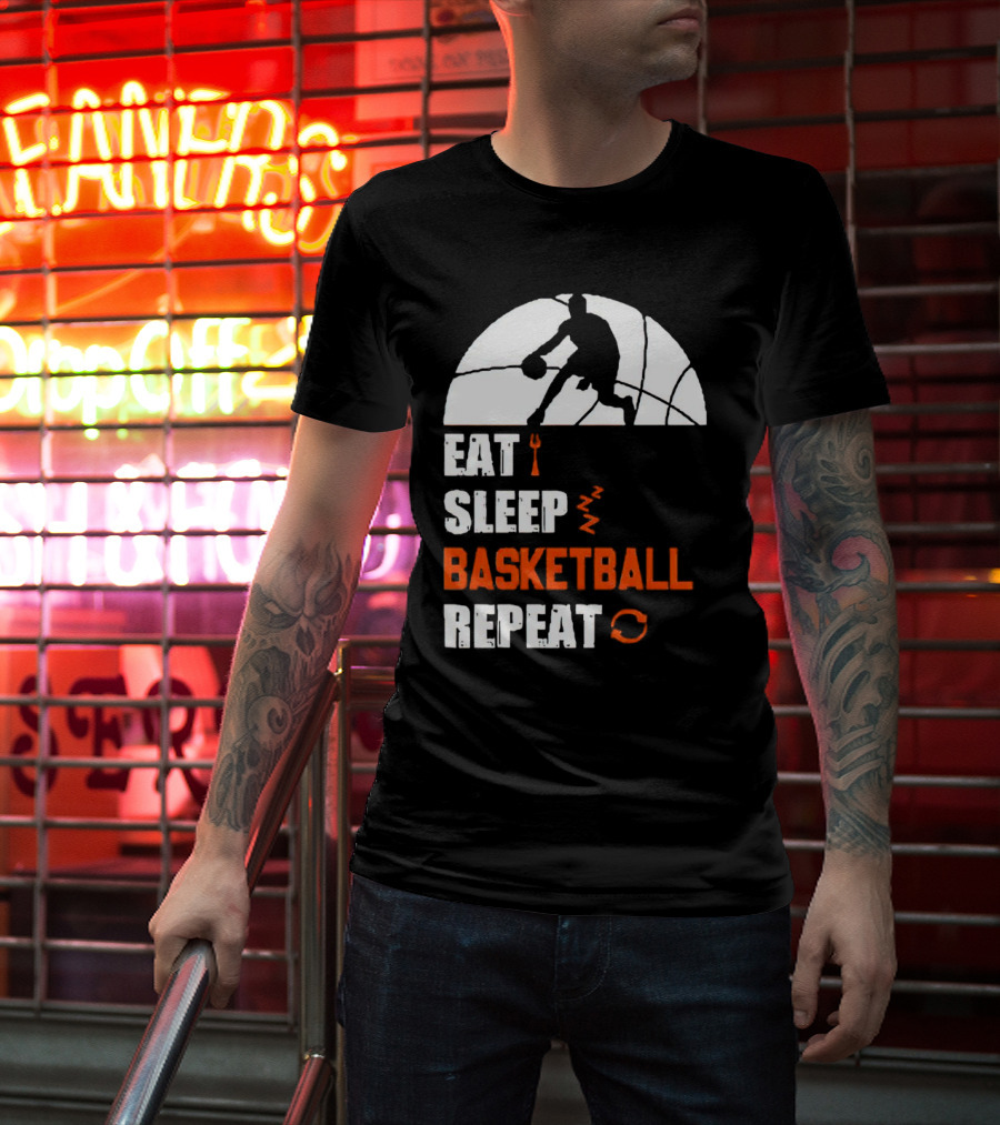 Eat Sleep Basketball Repeat Player Silhouette Ball T-Shirt