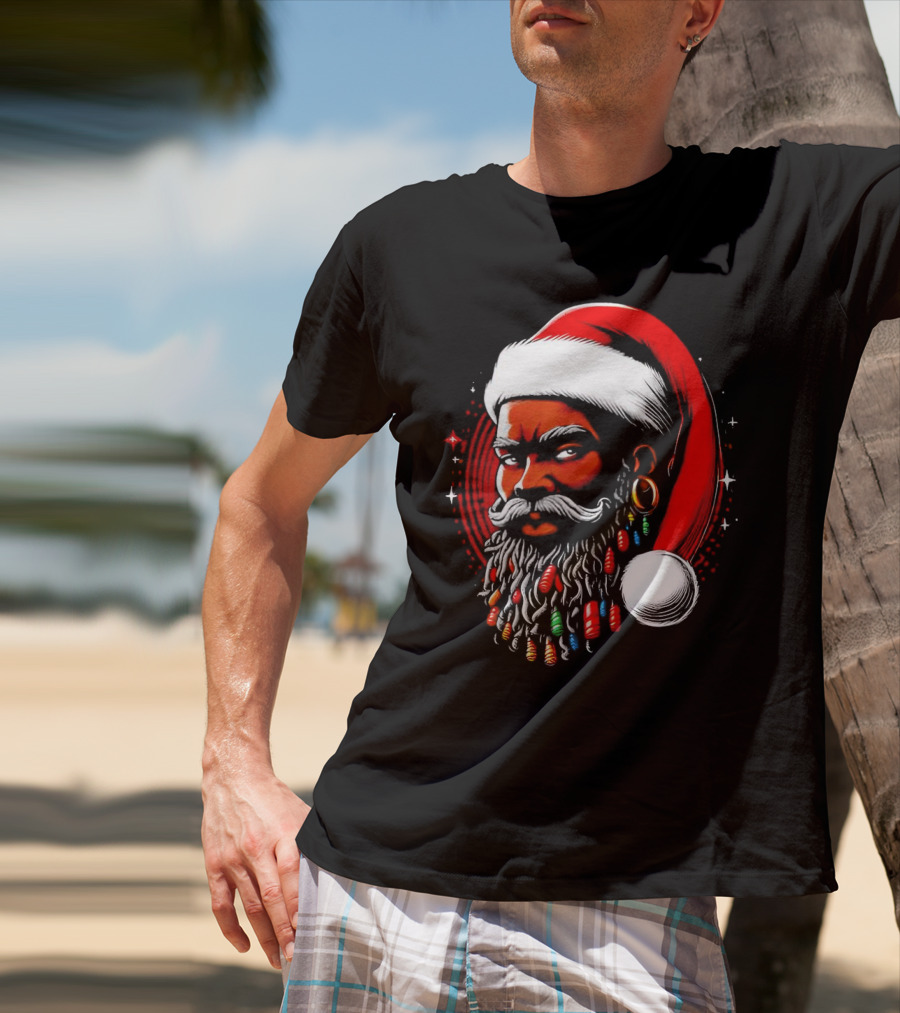 Santa African Christmas Festive Lights Beard Santa Hat T-Shirt