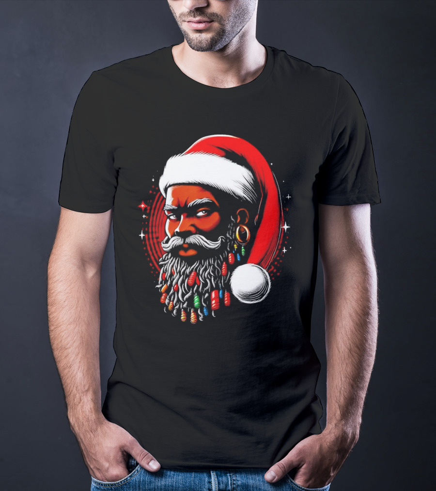 Santa African Christmas Festive Lights Beard Santa Hat T-Shirt