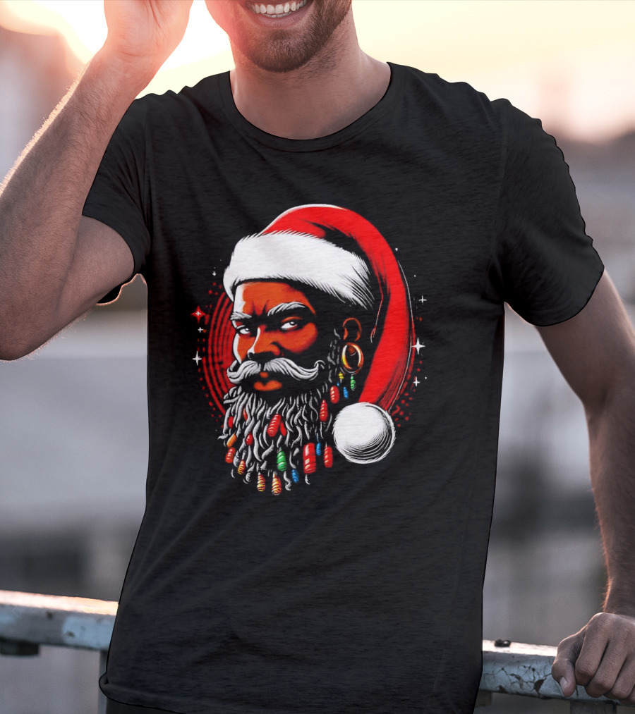 Santa African Christmas Festive Lights Beard Santa Hat T-Shirt
