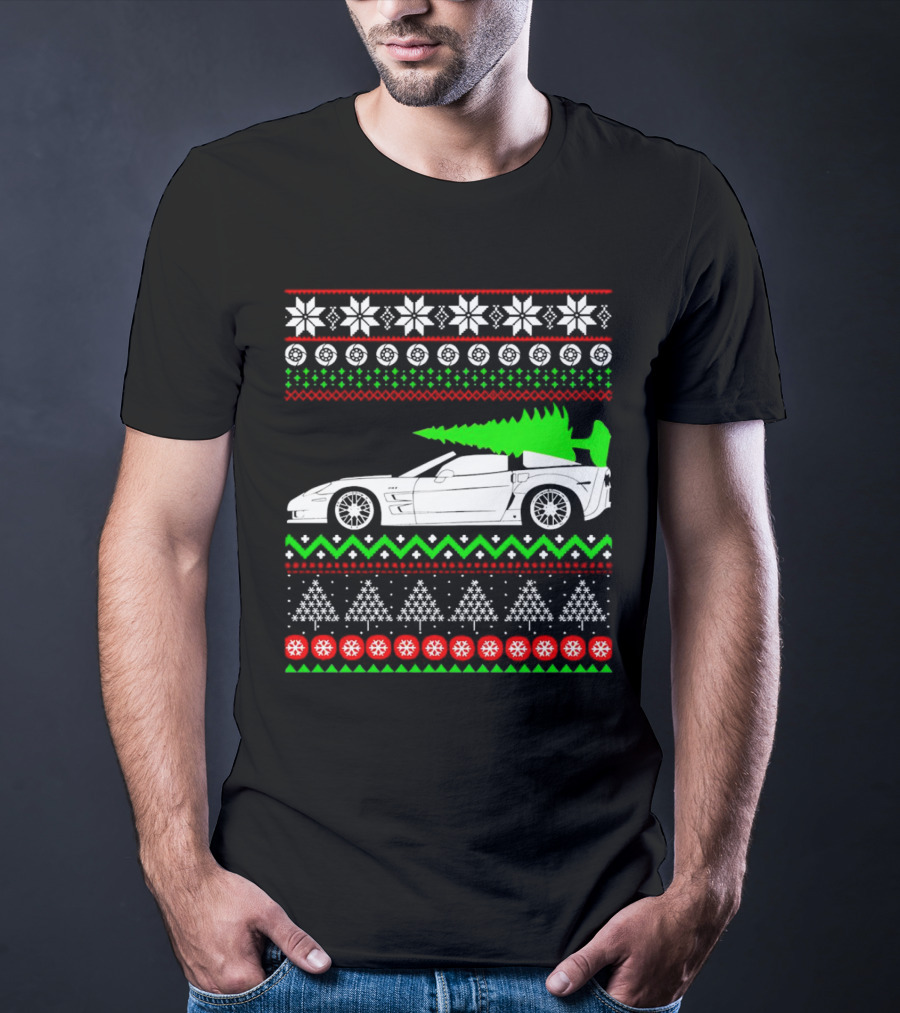 Corvette C6 Ugly Christmas Sweater Car And Tree T-Shirt