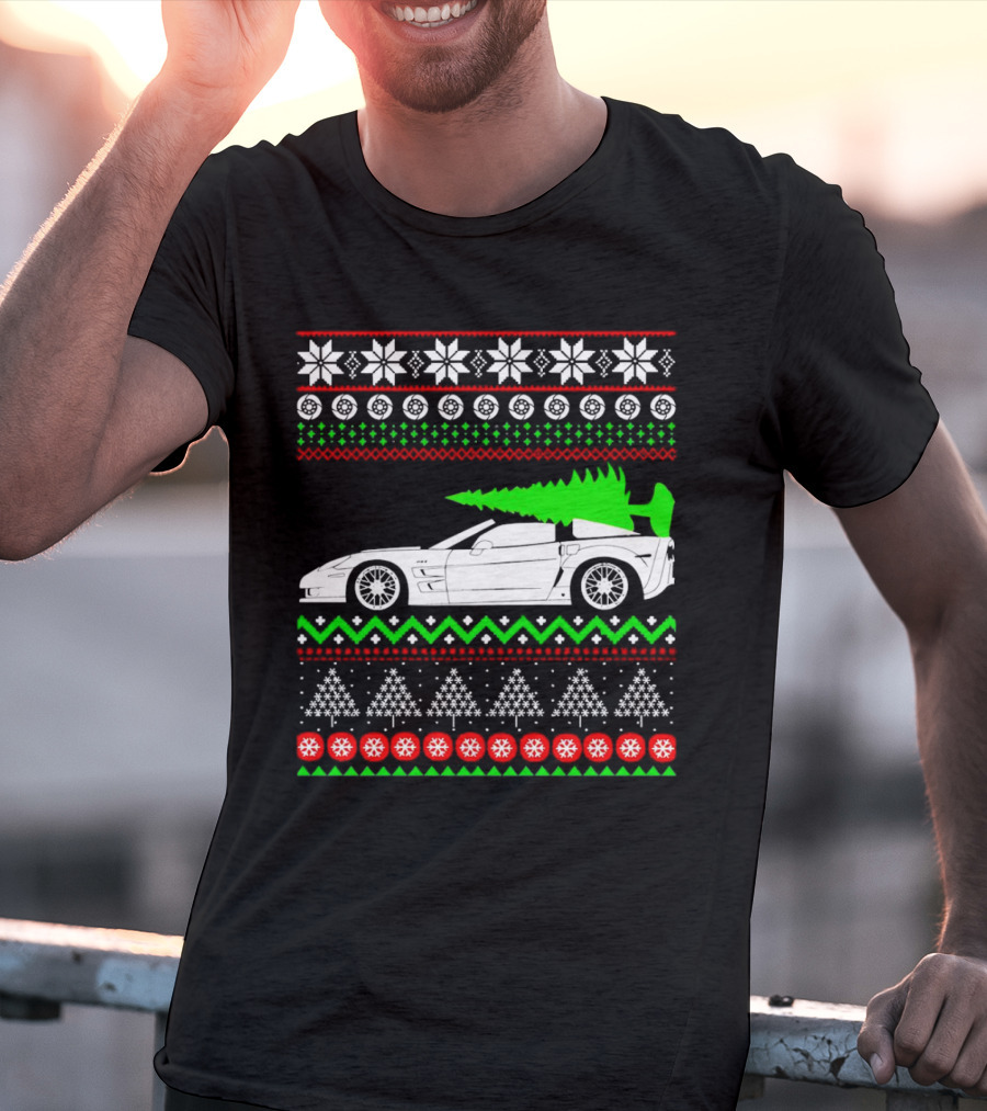 Corvette C6 Ugly Christmas Sweater Car And Tree T-Shirt