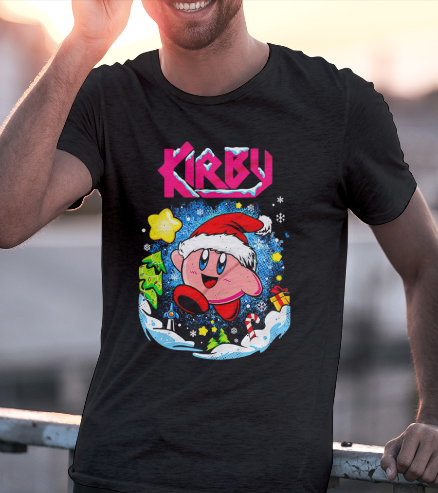 Kirby Holiday Snow Adventure With Kreator Style Santa Hat And Winter Delights T-Shirt