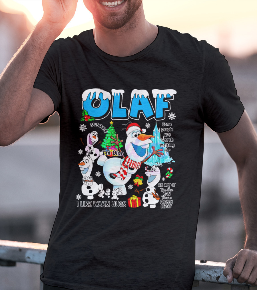 OLAF Summer I'm Olaf I Like Warm Hugs Christmas Santa Hat Some People Are Worth Melting For T-Shirt