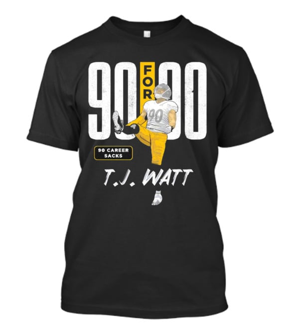 T.J. Watt 90 For 90 Career Sacks Pittsburgh Steelers Football Cartoon T-Shirt