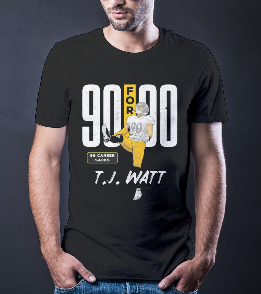 T.J. Watt 90 For 90 Career Sacks Pittsburgh Steelers Football Cartoon T-Shirt