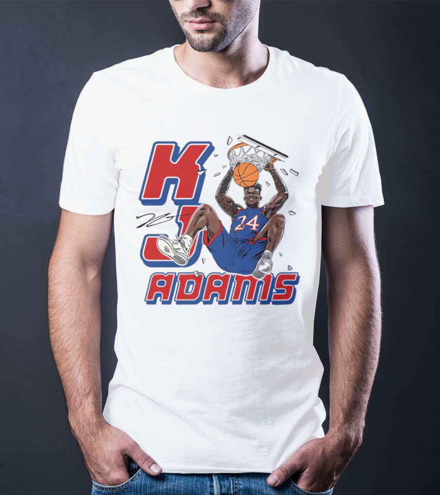 KJ Adams Kansas Jayhawks Dunking Basketball Player 24 Signature T-Shirt
