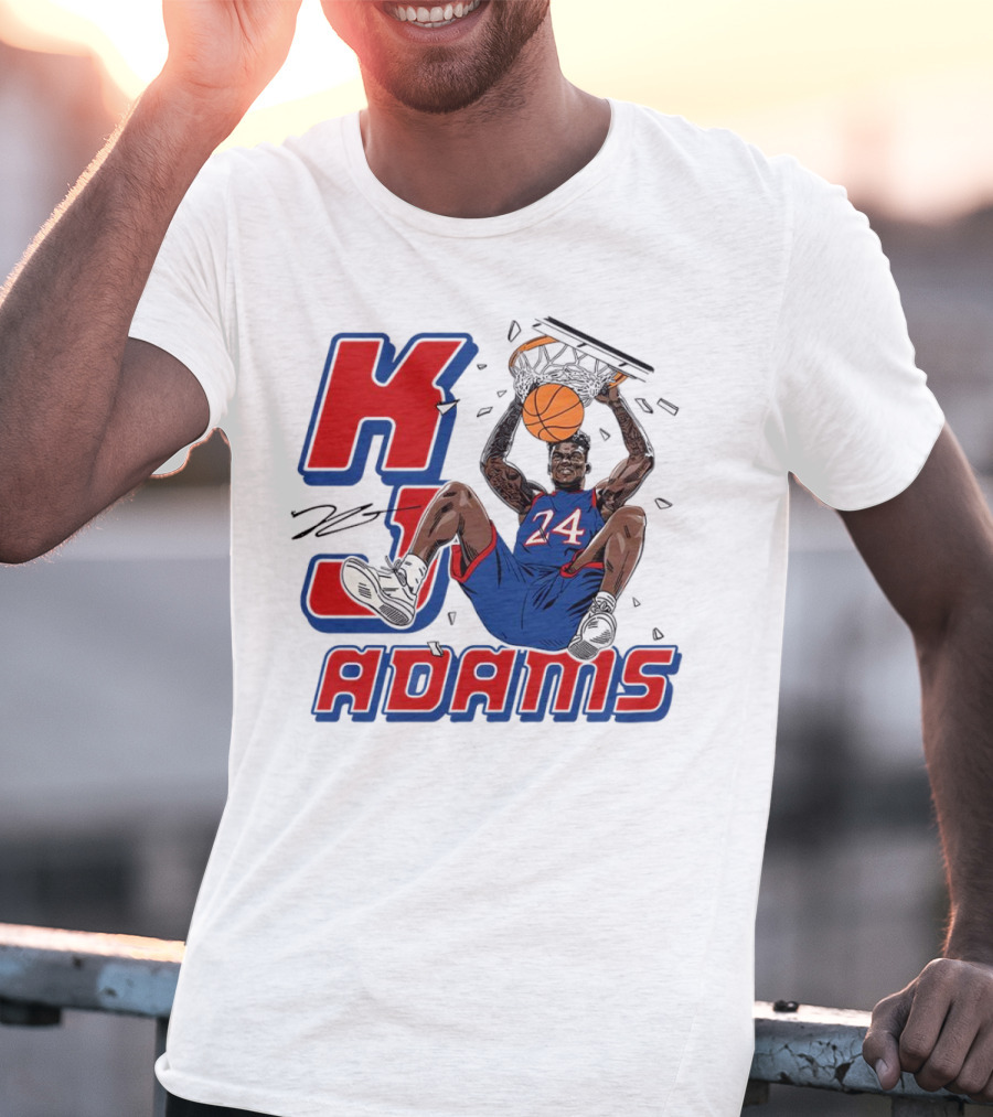 KJ Adams Kansas Jayhawks Dunking Basketball Player 24 Signature T-Shirt
