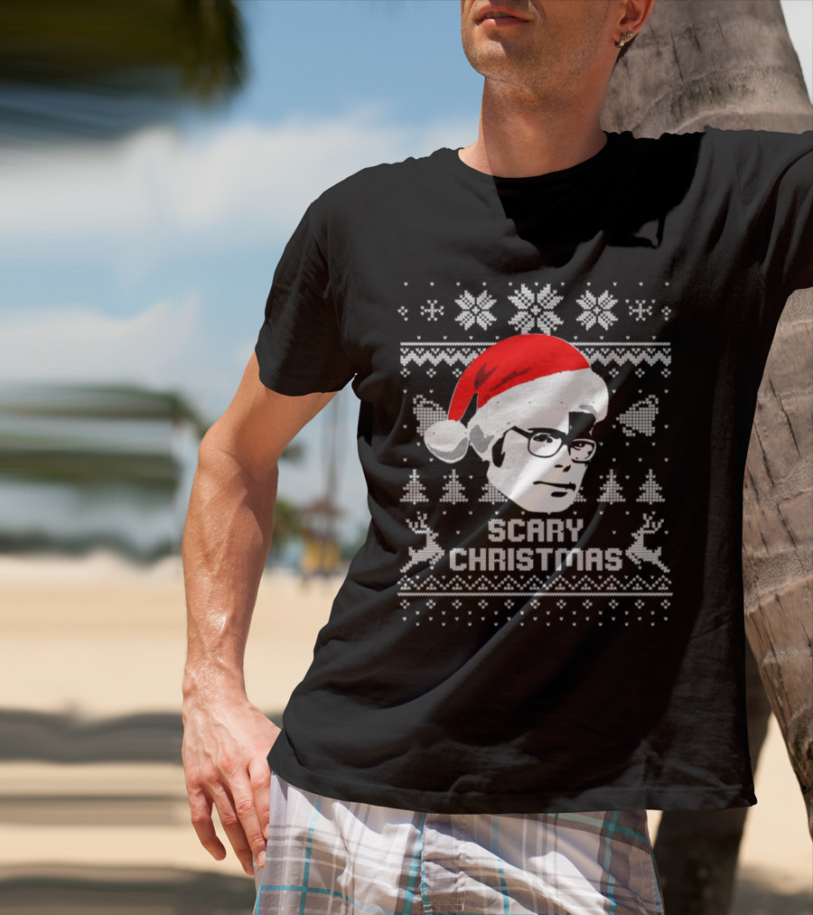 Stephen King Scary Christmas Ugly Sweater Santa Hat Reindeer Snowflakes T-Shirt