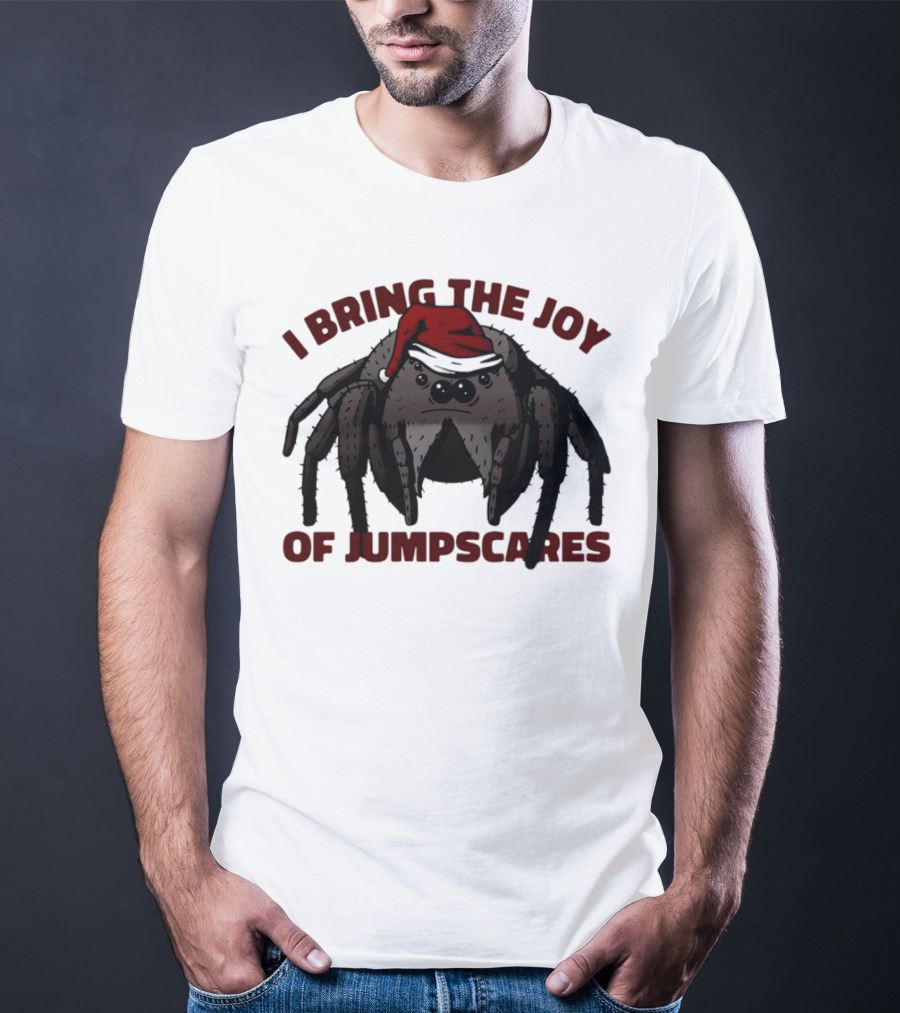 I Bring The Joy Of Jumpscares Christmas Spider With Santa Hat T-Shirt