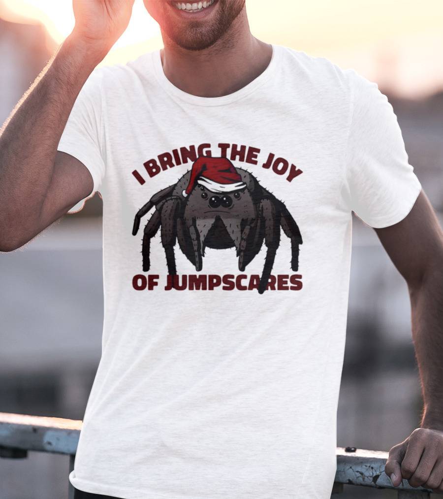 I Bring The Joy Of Jumpscares Christmas Spider With Santa Hat T-Shirt