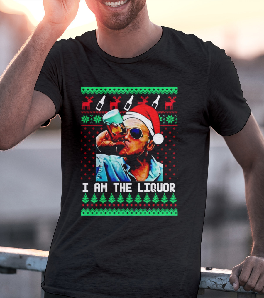Jim Lahey I Am The Liquor Christmas Santa Hat Reindeer And Bottles T-Shirt