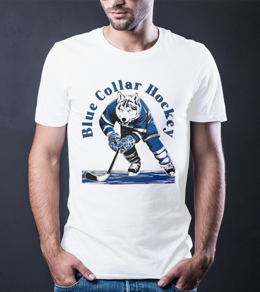 Blue Collar Hockey Wolf Player In Action T-Shirt