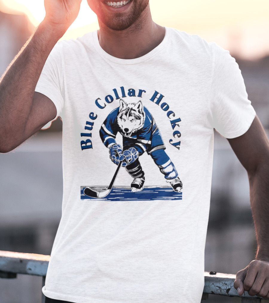 Blue Collar Hockey Wolf Player In Action T-Shirt