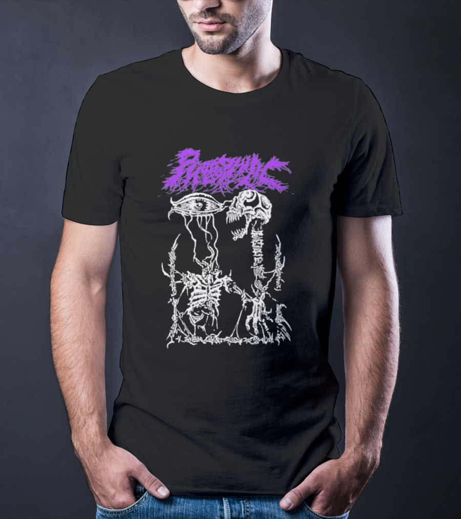 Phobophilic Eye To Eye Skeleton Skull Art Purple Text T-Shirt