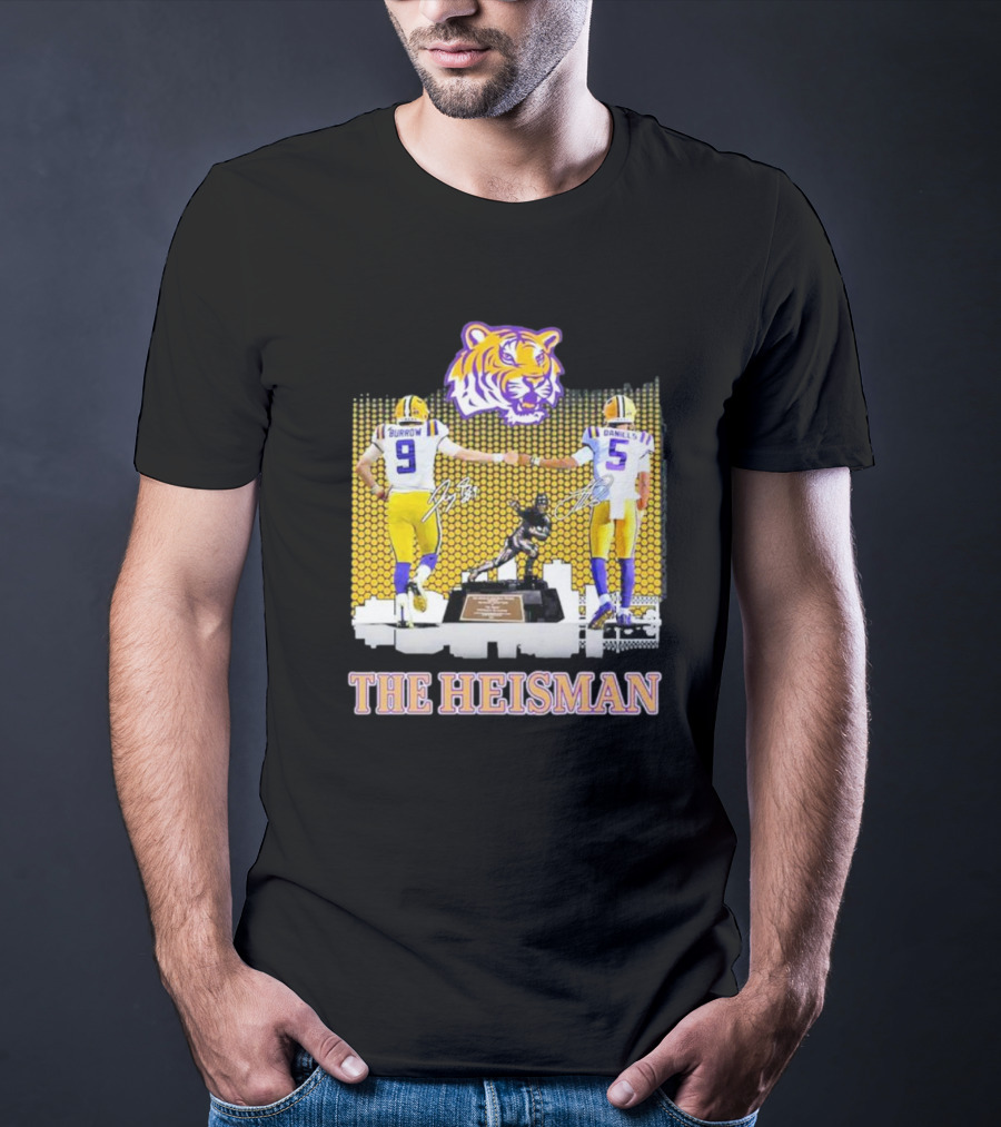 The Heisman LSU Tigers Burrow Daniels Tiger Head Football Trophy T-Shirt