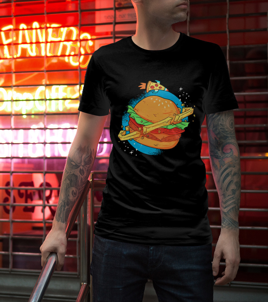 Burger Planet Cosmic Fries Pizza Rocket T-Shirt