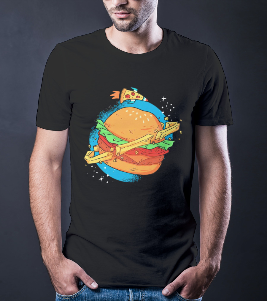 Burger Planet Cosmic Fries Pizza Rocket T-Shirt