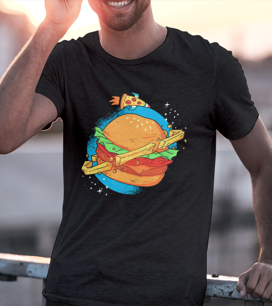 Burger Planet Cosmic Fries Pizza Rocket T-Shirt