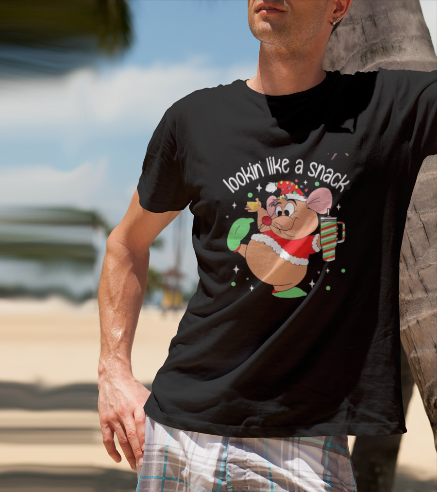 Lookin Like A Snack Christmas Mouse Santa Hat Holiday Treat T-Shirt