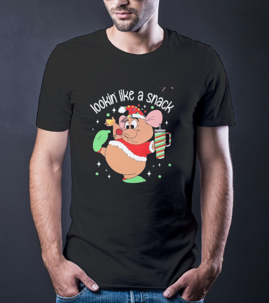 Lookin Like A Snack Christmas Mouse Santa Hat Holiday Treat T-Shirt