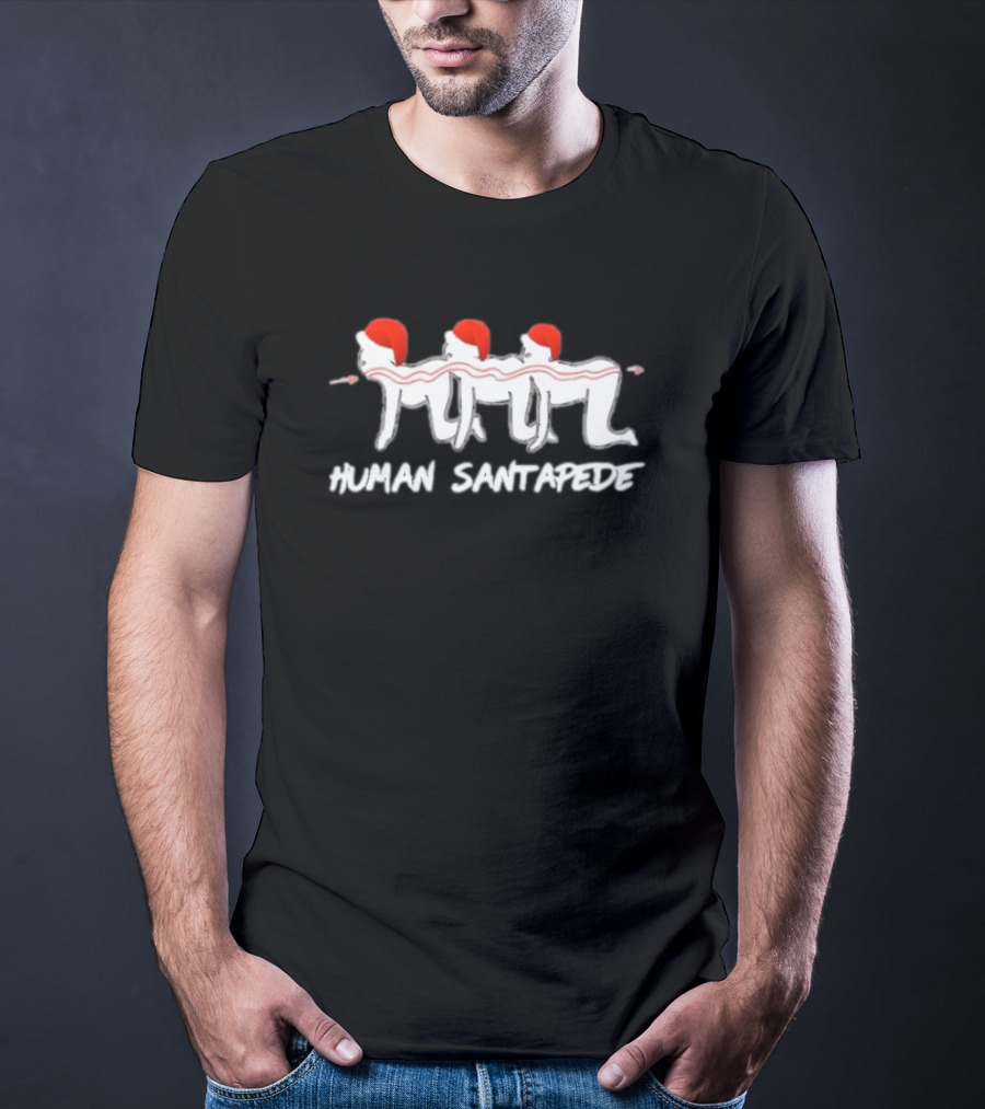 Human Santapede Santa Hats Christmas Humor T-Shirt