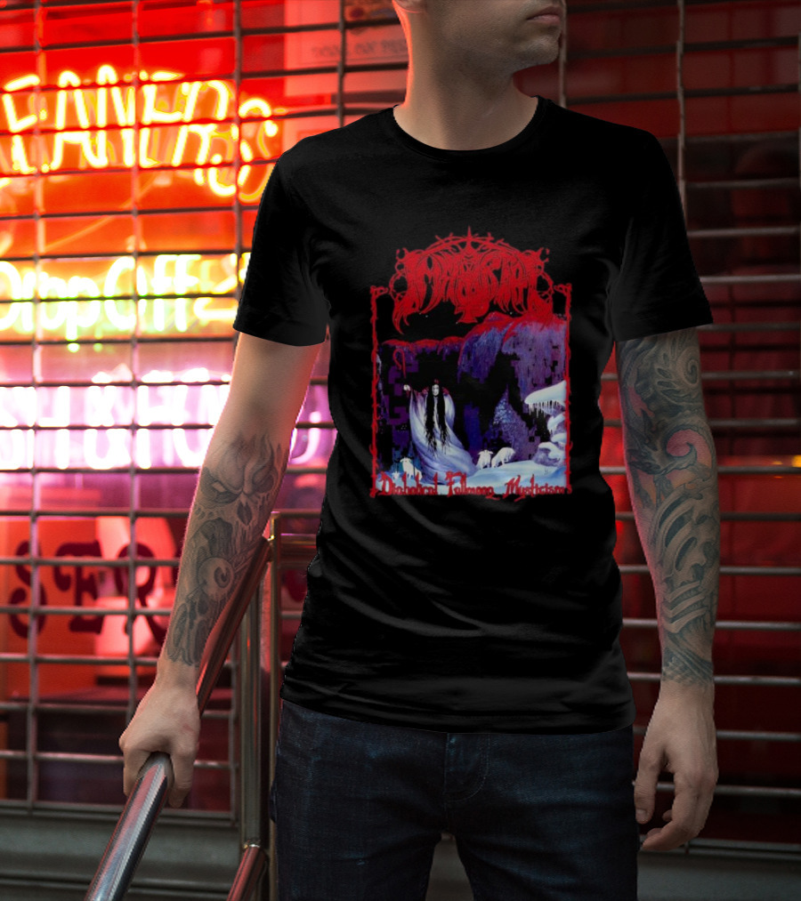 Immortal Diabolical Fullmoon Mysticism Red Logo Snowy Landscape Wraith And Wolves T-Shirt