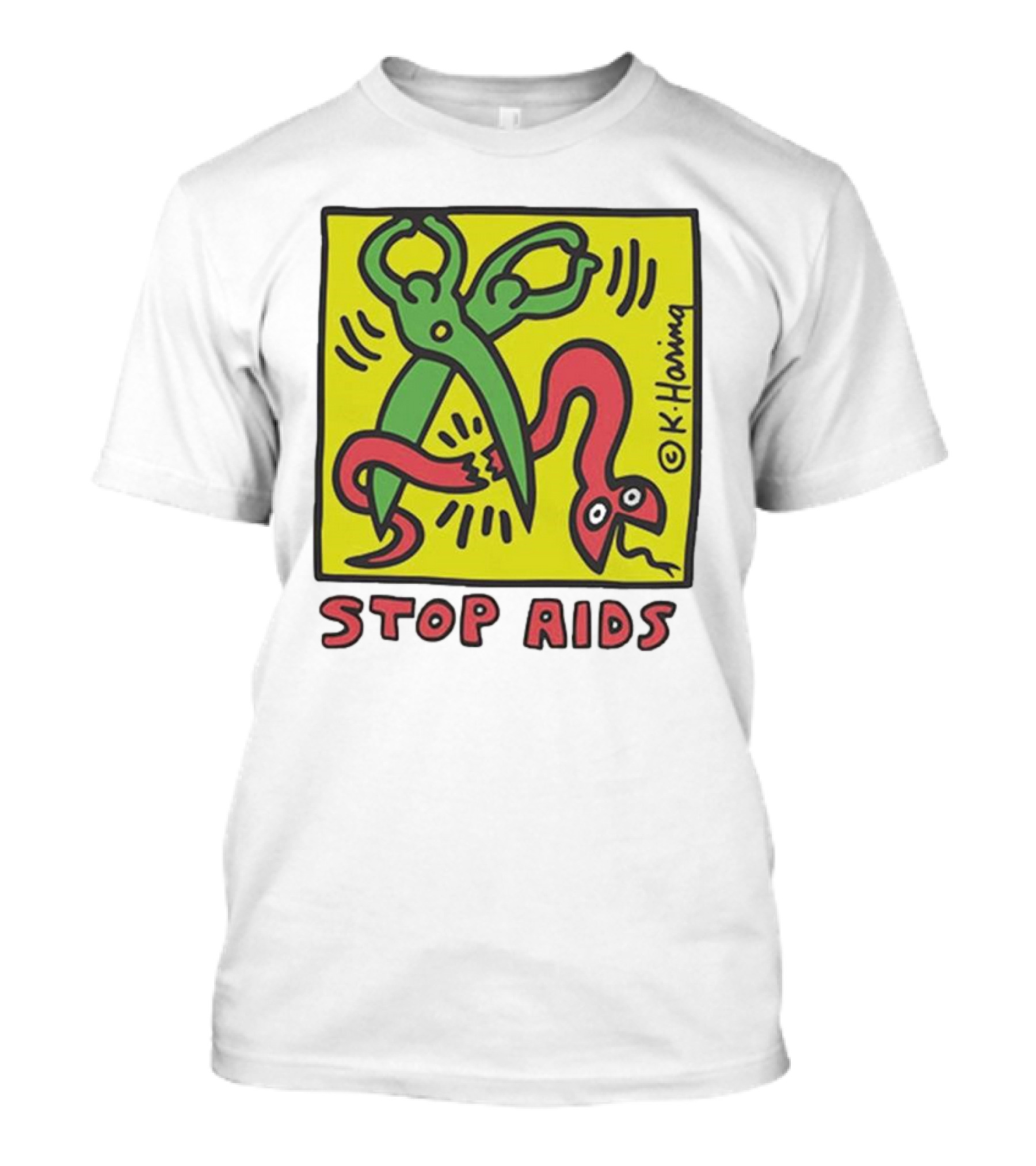 Keith Haring Stop Aids Scissors Cutting Snake T-Shirt