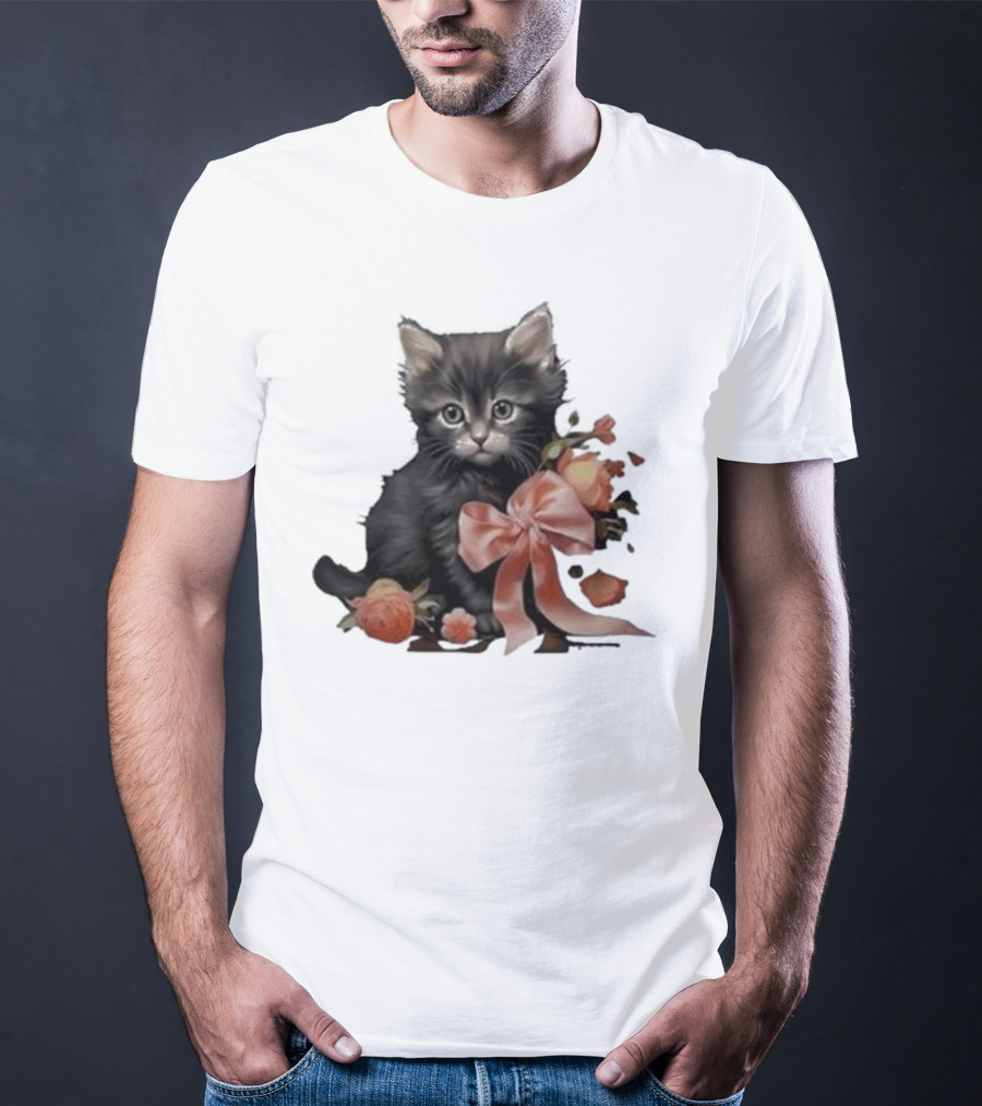 Kimchi And Miso Cute Cat With Bow And Flowers T-Shirt