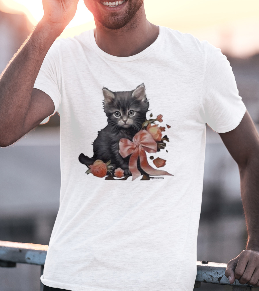 Kimchi And Miso Cute Cat With Bow And Flowers T-Shirt