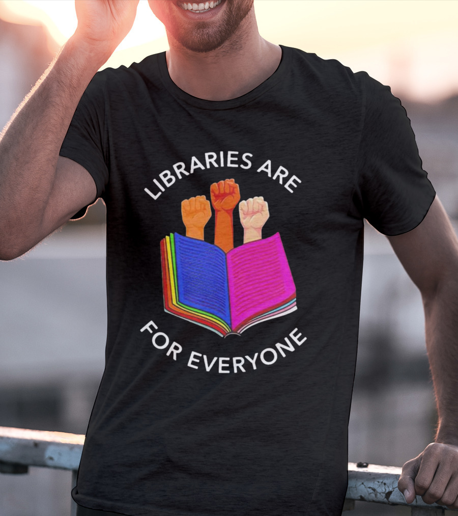 Libraries Are For Everyone Diverse Unity Open Book Fists T-Shirt