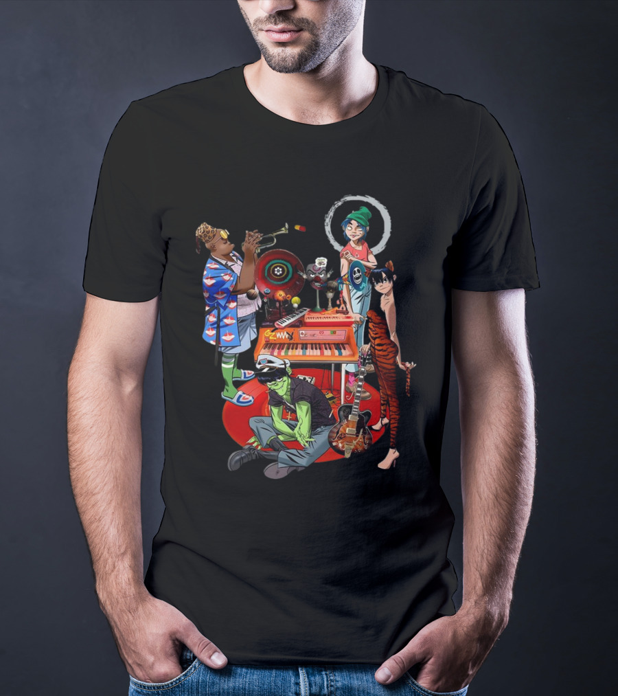 Gorillaz Song Machine Band Characters Keyboard And Trombone T-Shirt