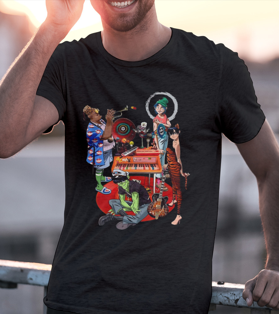Gorillaz Song Machine Band Characters Keyboard And Trombone T-Shirt
