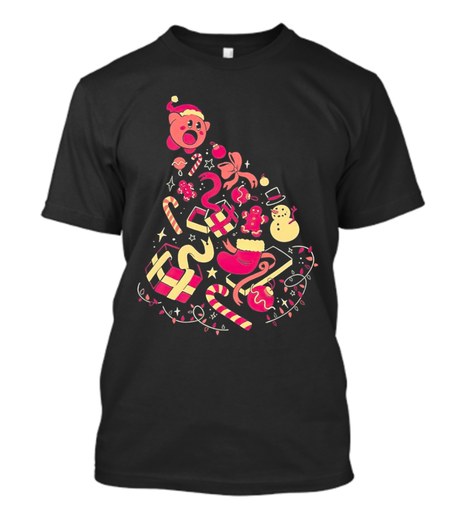 Kirby Christmas Santa Hat And Holiday Icons T-Shirt