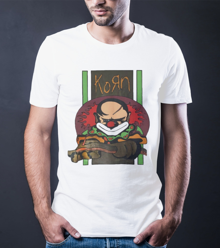 Korn Clown Vintage Evil Clown With Red Nose And Stitched Head T-Shirt