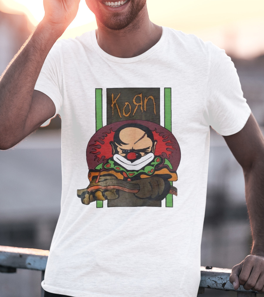 Korn Clown Vintage Evil Clown With Red Nose And Stitched Head T-Shirt