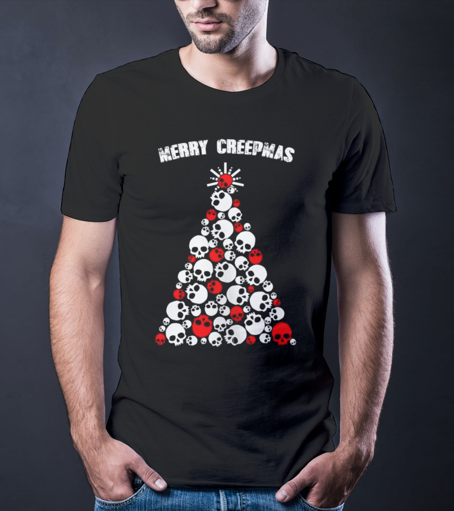 Merry Creepmas Skull Christmas Tree T-Shirt