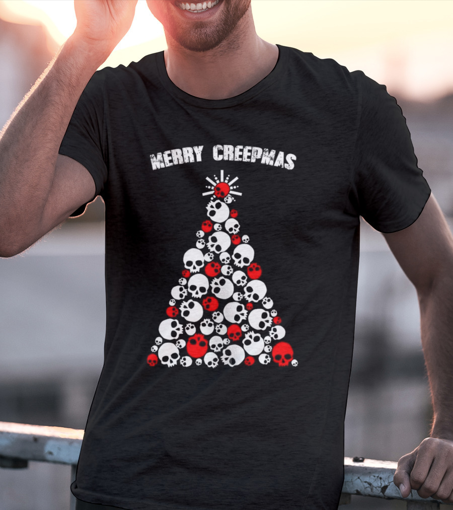 Merry Creepmas Skull Christmas Tree T-Shirt