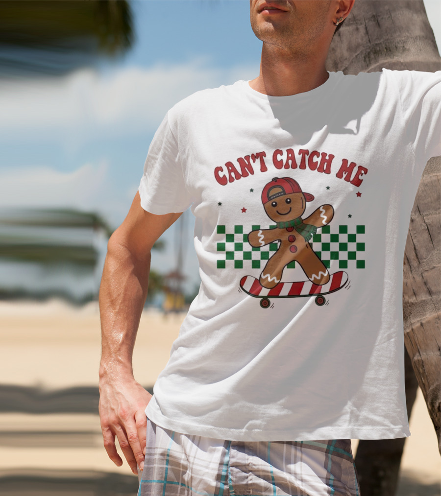 Can't Catch Me Gingerbread Skateboarding T-Shirt