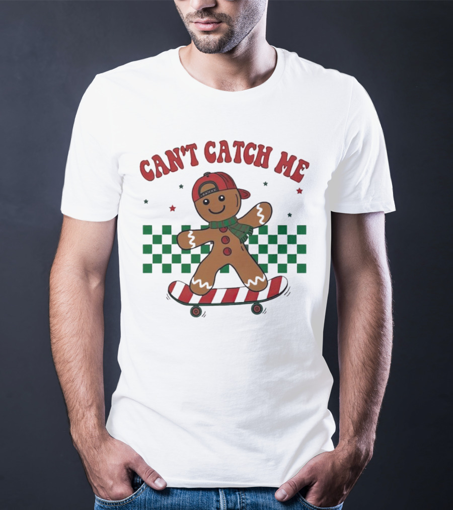 Can't Catch Me Gingerbread Skateboarding T-Shirt