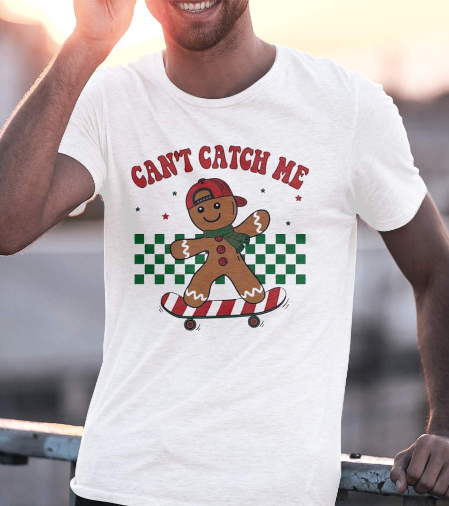 Can't Catch Me Gingerbread Skateboarding T-Shirt