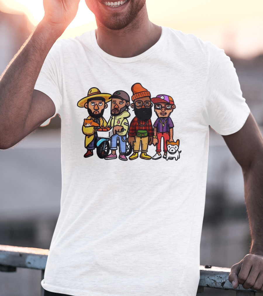 Hipster Clips Cartoon Characters With Pets And Accessories T-Shirt
