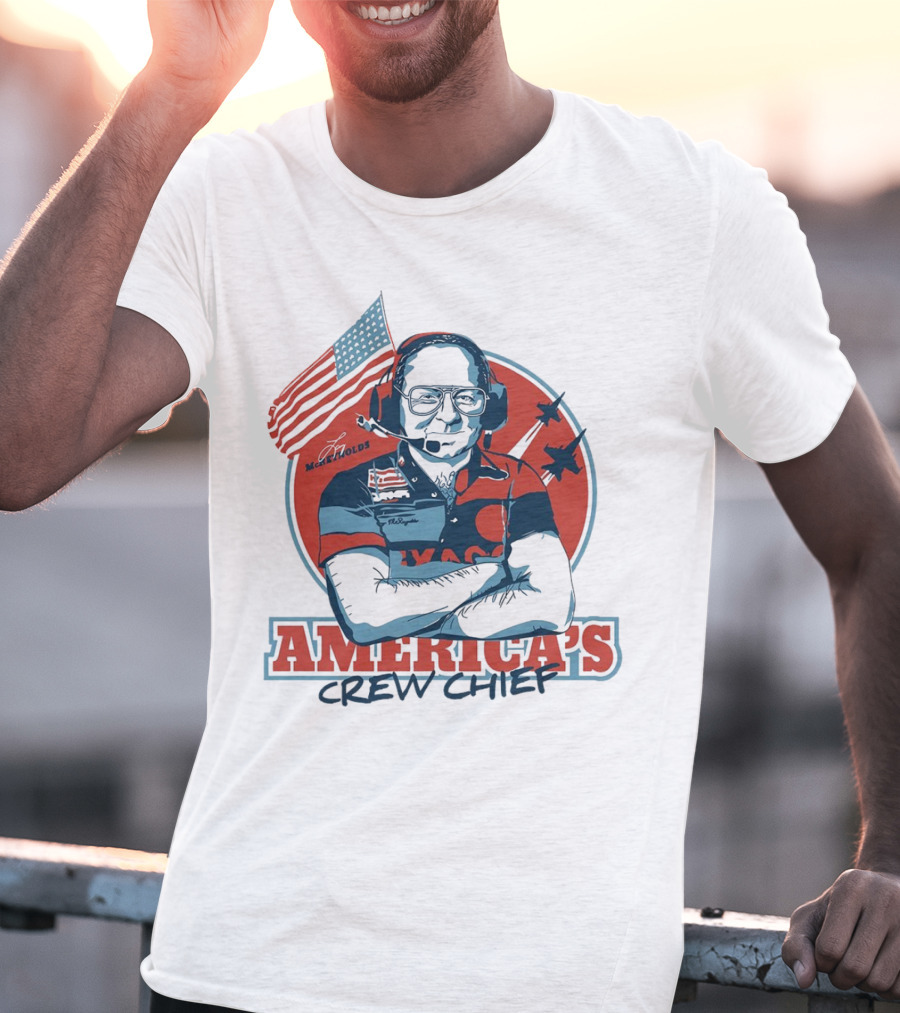 Larry McReynolds America's Crew Chief Patriotic Racing Tribute With Flag And Fighter Jets T-Shirt