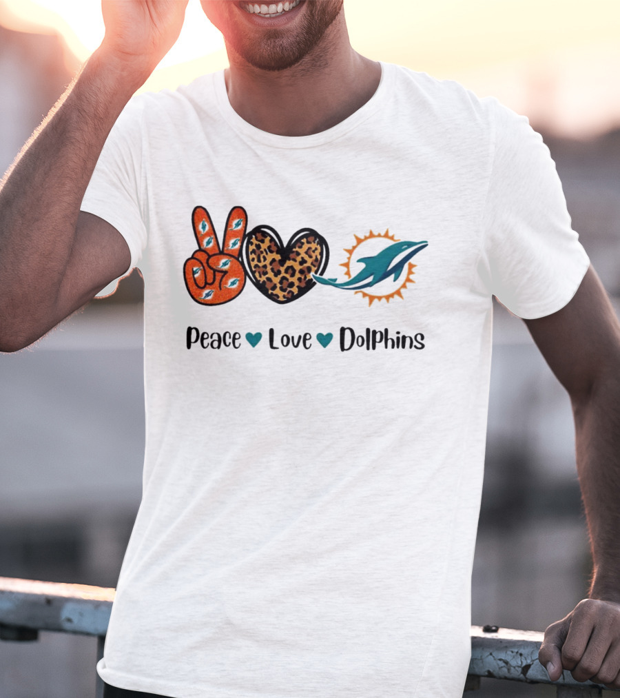 Peace Love Dolphins Miami Dolphins Football T-Shirt