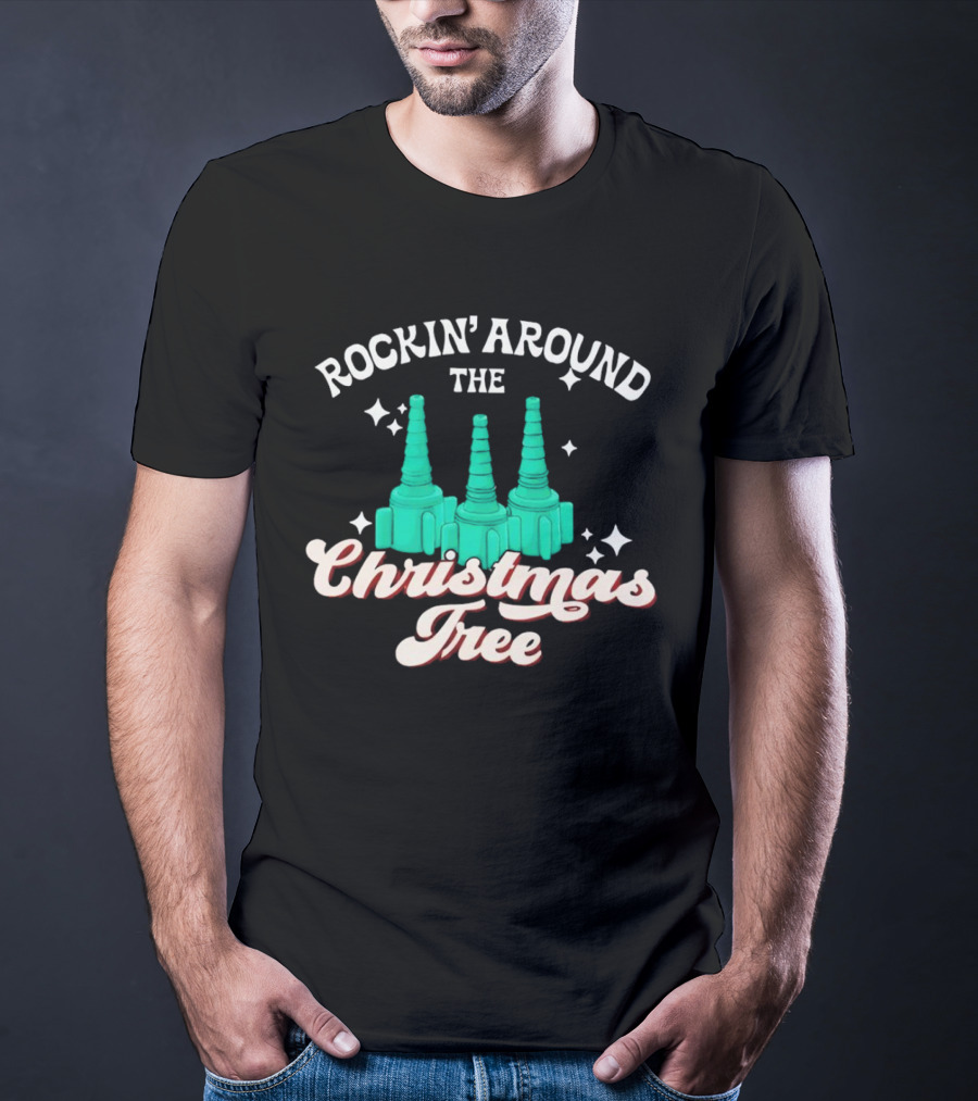 Rockin’ Around The Christmas Tree With Stylized Turquoise Towers T-Shirt