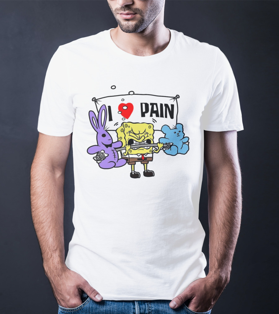SpongeBob I Love Pain Weightlifting With Purple Bunny And Blue Bear T-Shirt