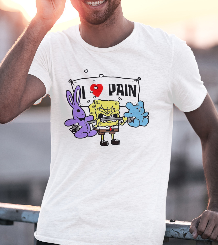 SpongeBob I Love Pain Weightlifting With Purple Bunny And Blue Bear T-Shirt
