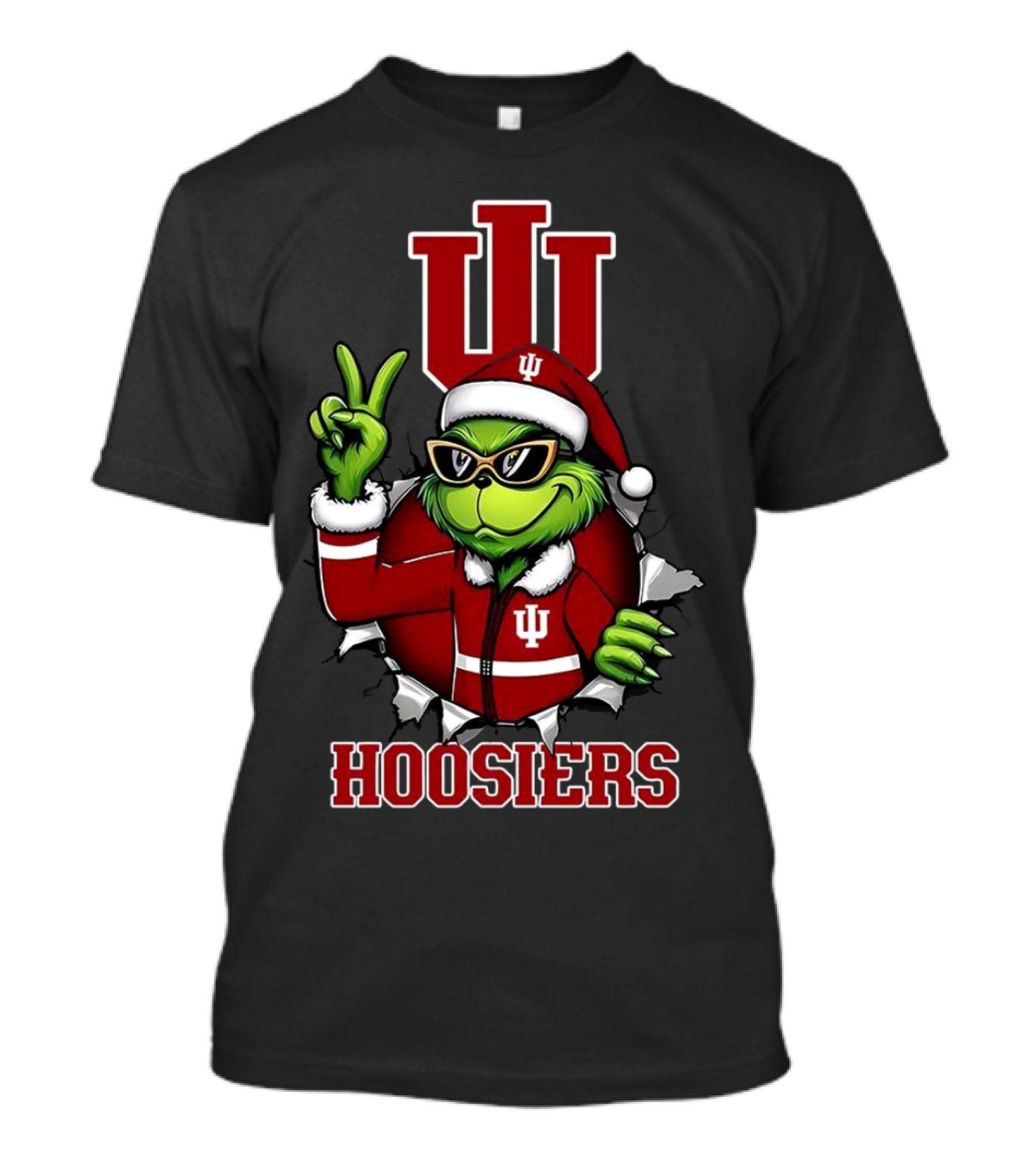 Grinch Indiana Hoosiers Christmas IU Santa T-Shirt